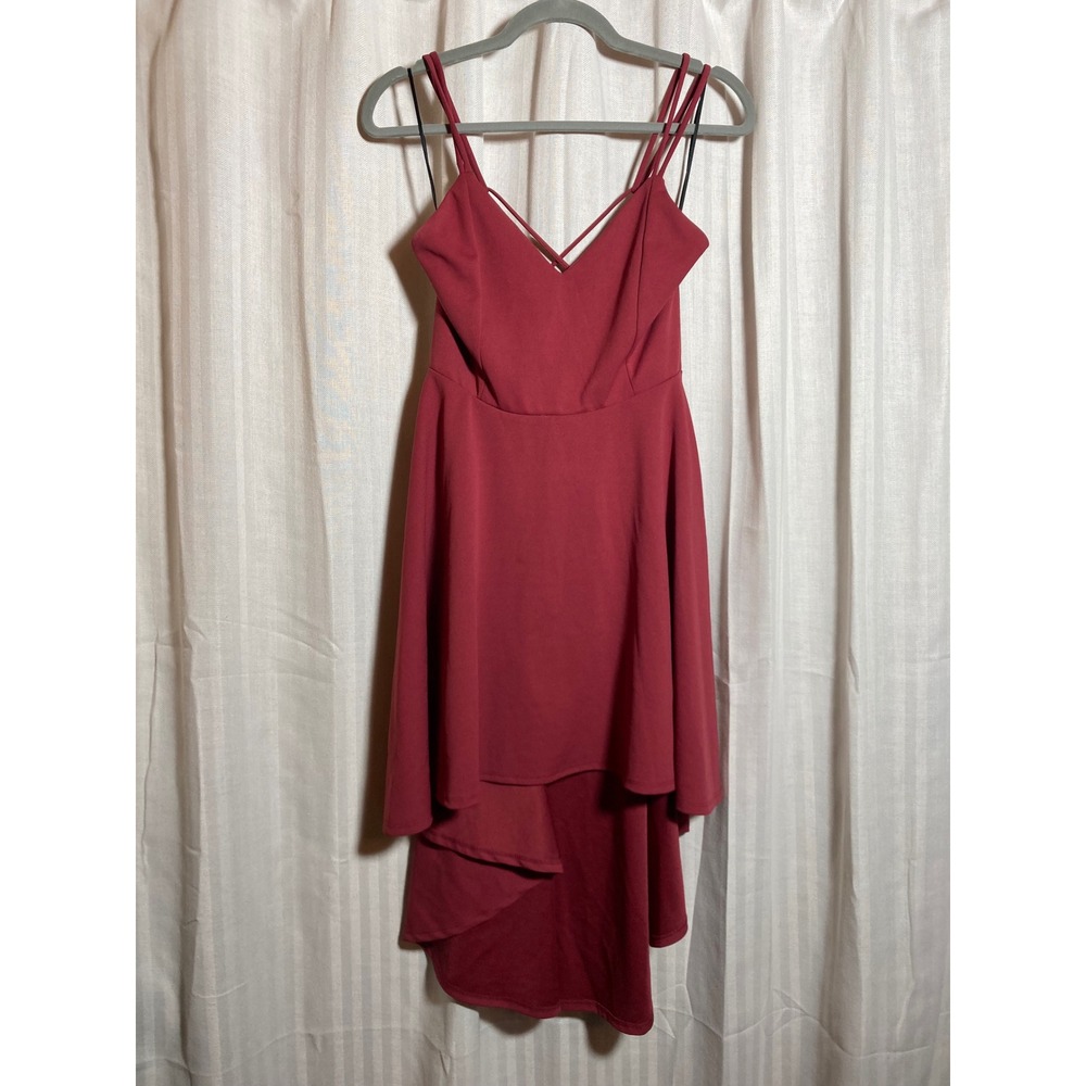 Burgundy High-Low Strappy Back Cocktail Dress V-Neck Fit & Flare ND2266WD Large